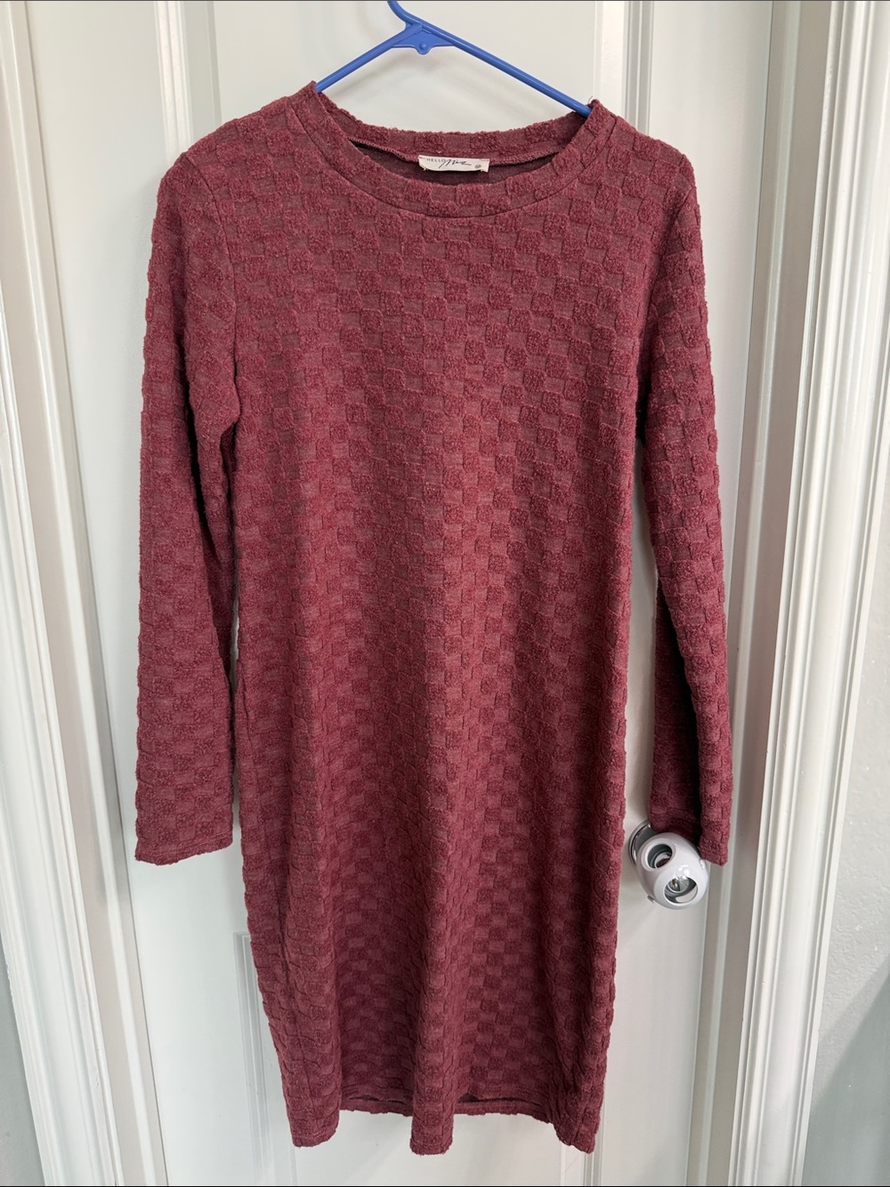 Hello MIZ Textured Long Sleeve Knit Dress - Dusty Rose